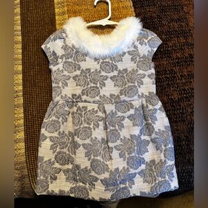 Janie and Jack Gray Floral Dress with Faux Fur Collar